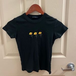 Black Brandy Melville shirt embroidered yellow flowers